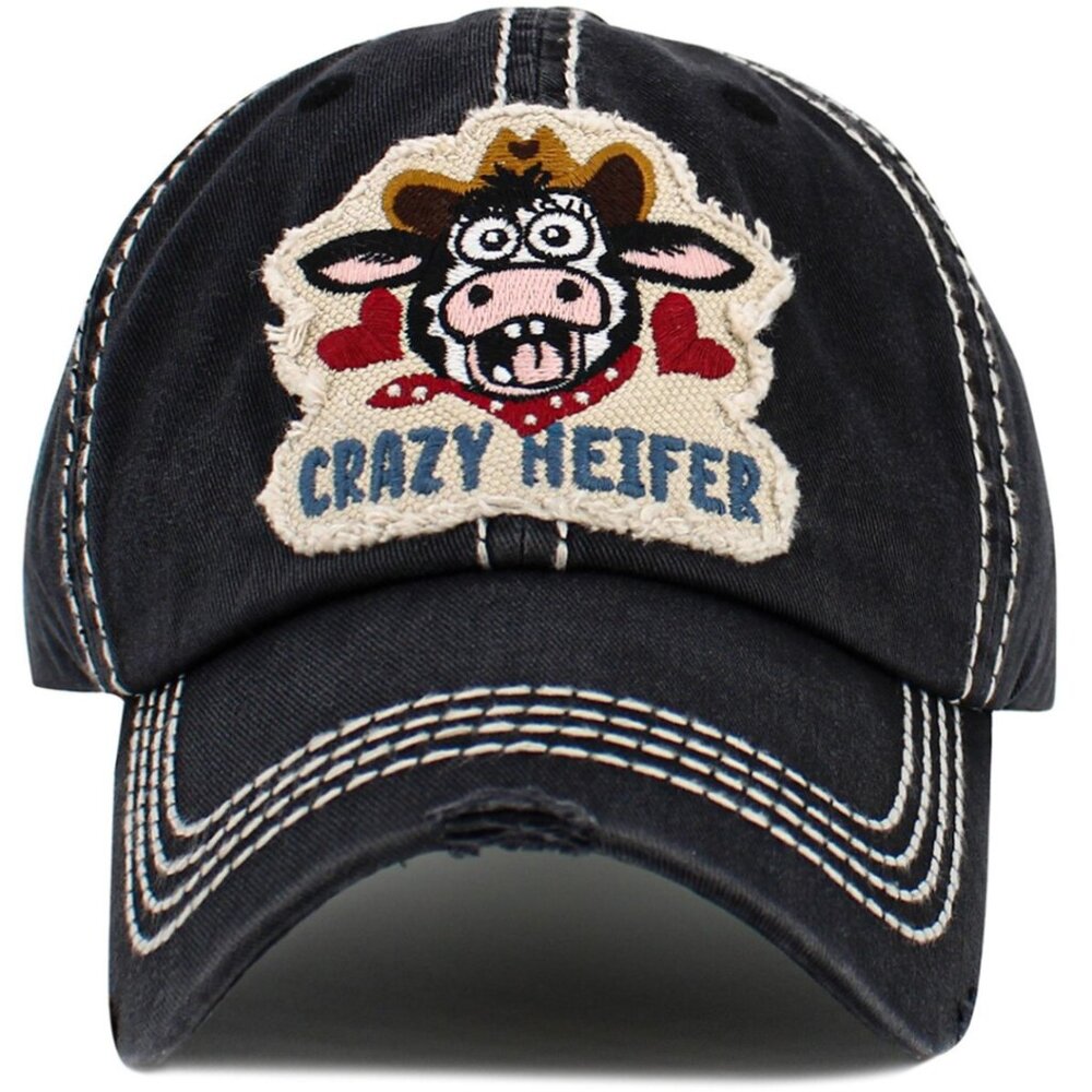 KBETHOS‎ Crazy Heifer Black Distressed Baseball Cap Hat NWT